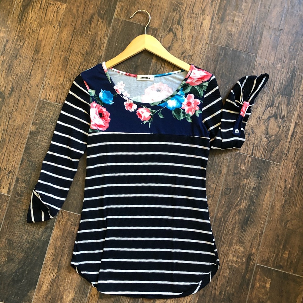 Striped and Floral 3/4 Shirt